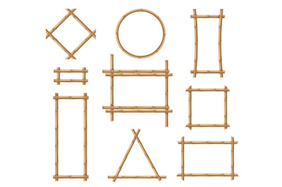 Bamboo frame. Wooden brown bamboo stick square and round border frames