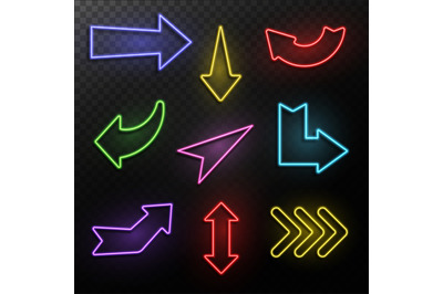 Neon arrows. Electric light direction arrow shapes. Casino, motel and