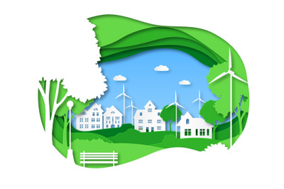 Eco city. Save energy green technology, solar town with alternative en