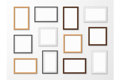 Realistic image frames. Picture frame in different colors, hanging bla