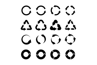 Recycling icons. Black circle arrows environmental labels. Bio garbage