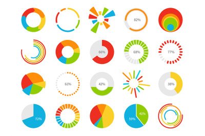 Pie charts. Graphic segmentation information circles, percentage stati