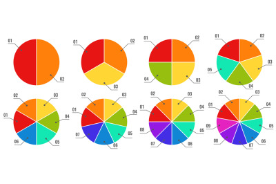 Circular diagrams. Segmented and multicolored pie charts, financial pr