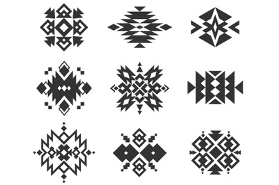 Tribal indian ornaments. Ethnic monochrome geometric patterns. Aztec,