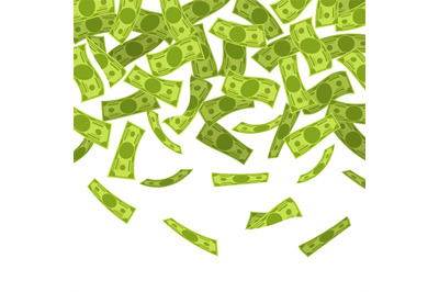 Money rain. Falling dollars banknotes, finances luck currency rain, fl