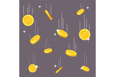 Falling coins. Money rain, flying dollar and euro golden coins. Jackpo