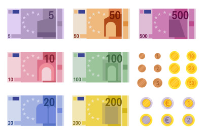 Euro banknotes. European banks financing, paper euro and dollar money