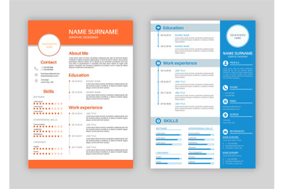 Resume template. Professional personal description profile, curriculum