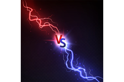 Vs lightning. Thunderstorms and shining lightnings powerful collision