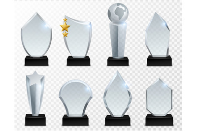 Glass award. Transparent crystal trophy, acrylic achievement and winne