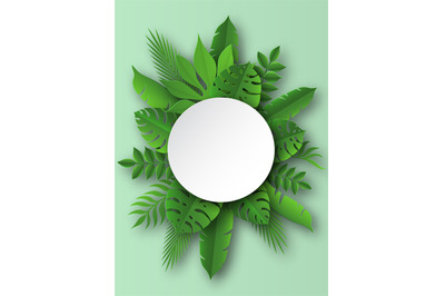 Paper tropical leaves. Papercut summer beach exotic pulm decoration ve