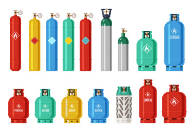 Gas cylinders. Lpg propane container, oxygen gas cylinder and canister