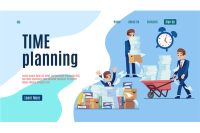 Time management landing. Stop unorganized work web page for effective