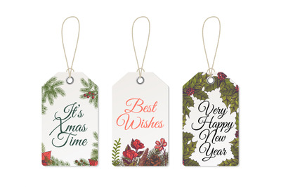 Christmas tags. Xmas cute design for printable template of card celebr