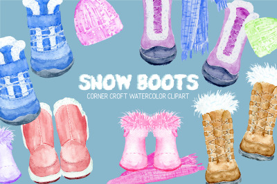 Watercolor winter boots and snow boots