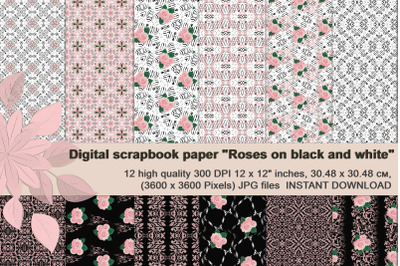 Black and white digital paper with roses