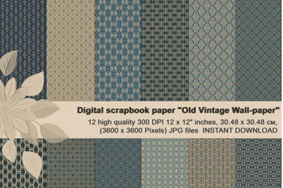 Old vintage blue-beige masculine Scrapbook Paper