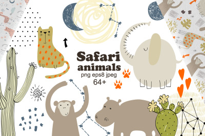 Safari animals. Vector set.