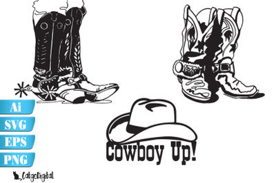 Cowboy Boots and Hat SVG EPS Ai PNG