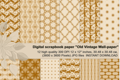 Ancient white-beige floral and geometrical Digital Paper.