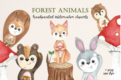 Forest animals&2C; Woodland animals Watercolor bundle png files