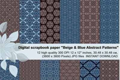 Beige and blue abstract, knitted patterns, Digital Paper