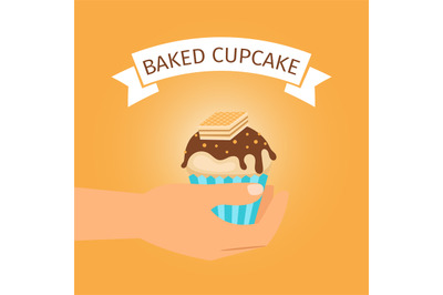 Baked yellow cupcake gift