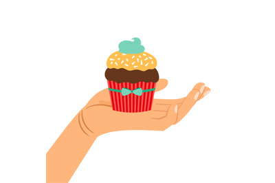 Hand holding chocolate cupcake gift