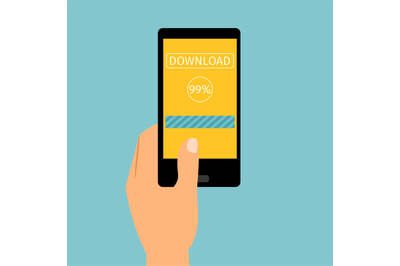 Hand holding phone downloading application