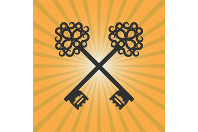 Vintage crossed keys on orange background