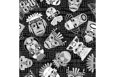 Black and white masks seamless pattern