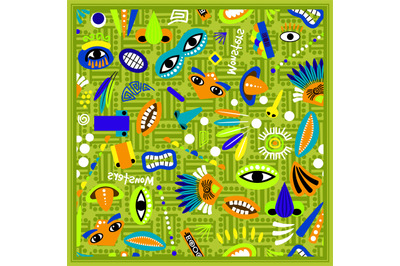 kids green bandana with monster pattern