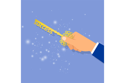 Businessman hand holding key of success