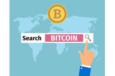 Businessman hand search bitcoin in internet