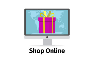 Shop online concept with pink present