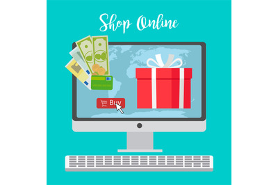 Shop online concept with red present