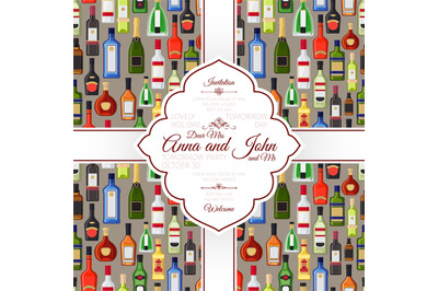 Invitation card with alcohol bottles pattern