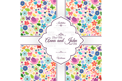 Card with spring love seamless pattern