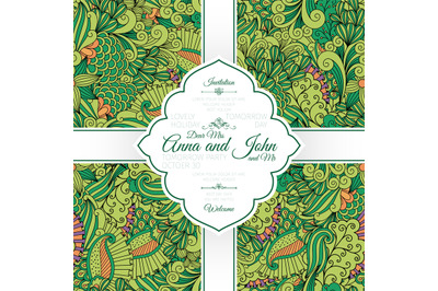 Green leaves and swirls pattern card