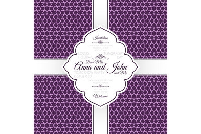 Invitation card with purple geometric pattern