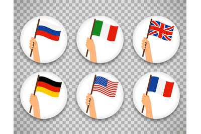 Flag in hand circle icons set