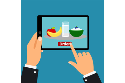 Hand holding tablet, order food