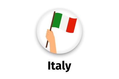 Italy flag in hand, round icon