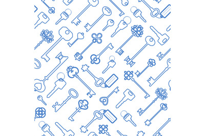 Key seamless pattern in blue outline