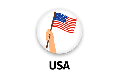 USA flag in hand, round icon