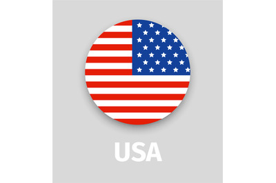 USA flag, round icon with shadow