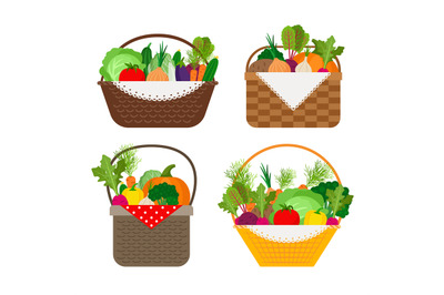 Vegetables in baskets set