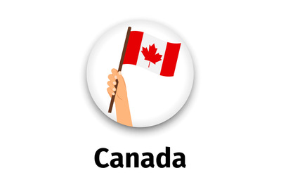 Canada flag in hand, round icon