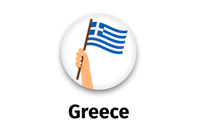 Greece flag in hand, round icon