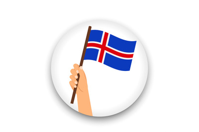 Iceland flag in hand, round icon